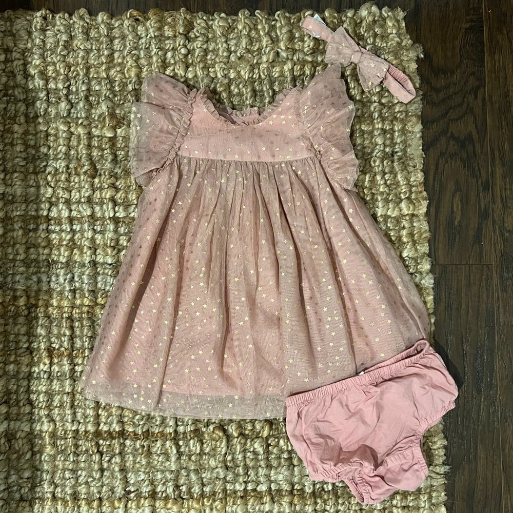 Baby Gap 12-18M Girl Pink and Gold Star Dress